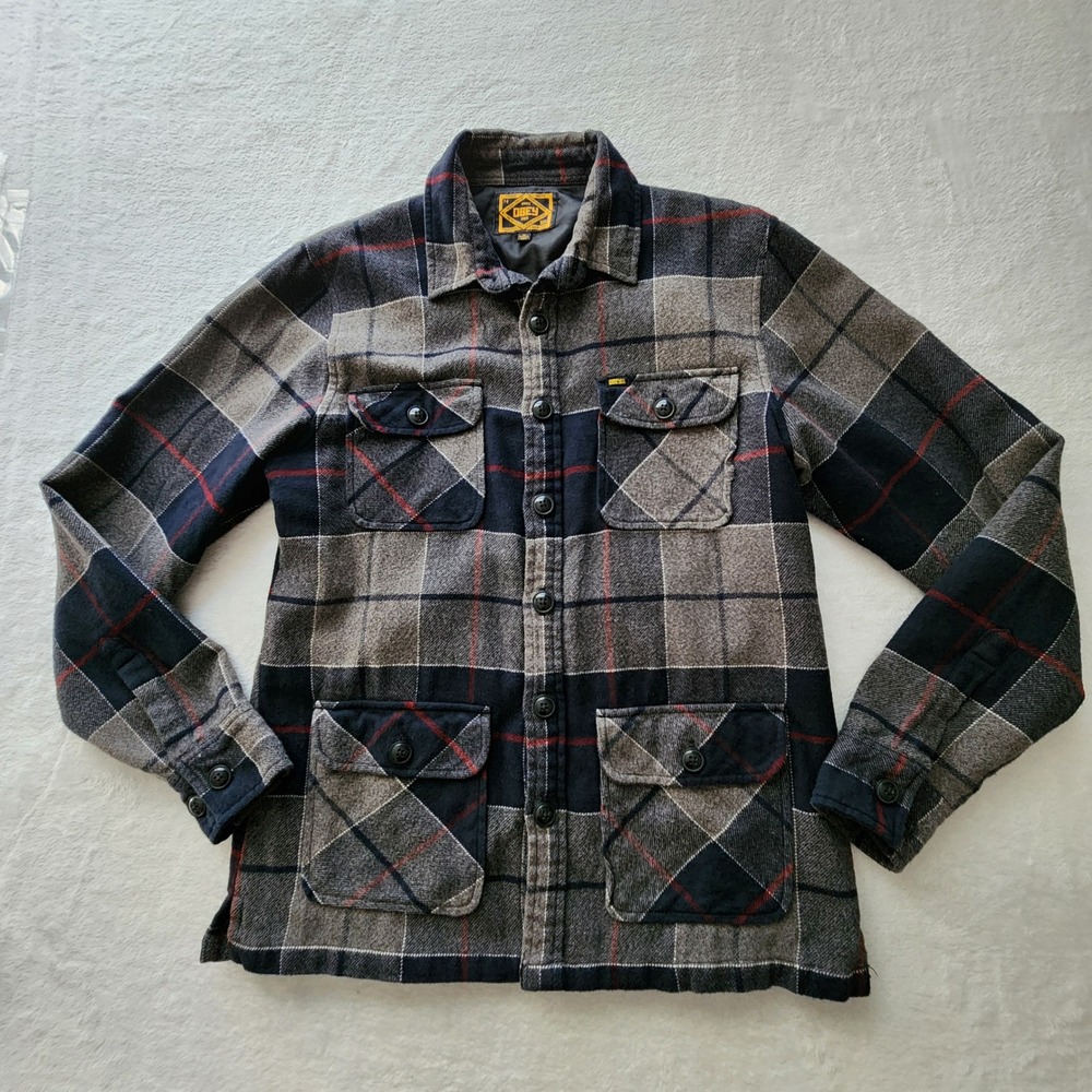 Obey Plaid Flannel Shirt Jacket Mens M Gray Lined Chore Coat Workwear Utility